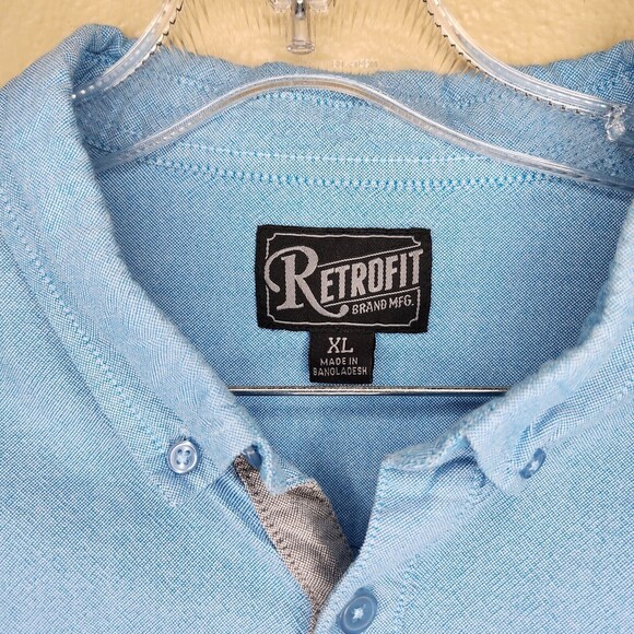 Retrofit Mens Button Up Short Sleeve Blue Shirt Gray Pocket Size XL - Picture 3 of 6